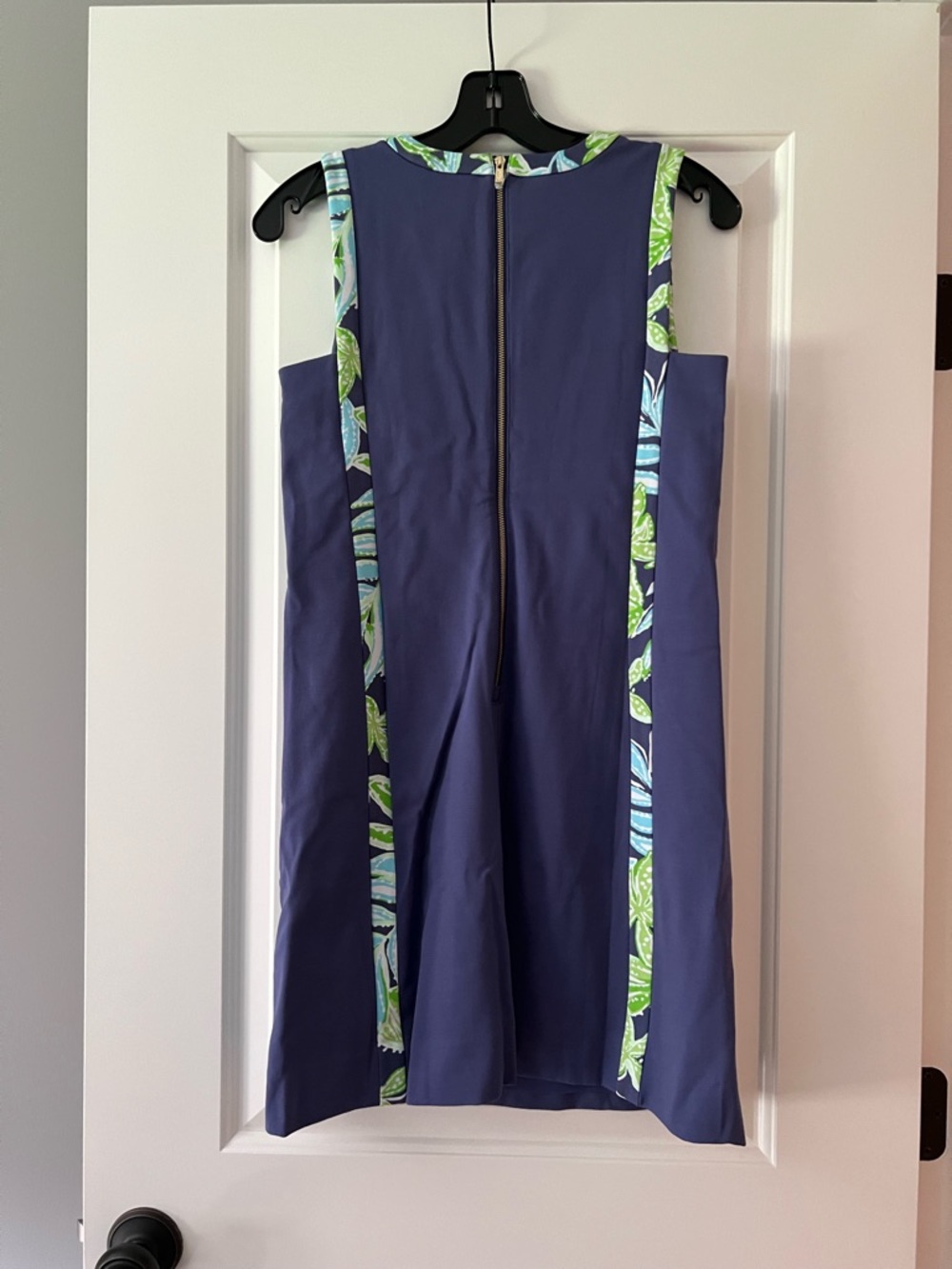 Lilly Pulitzer Mena Shift Navy Dress with Green & Light Blue Leaf Trim